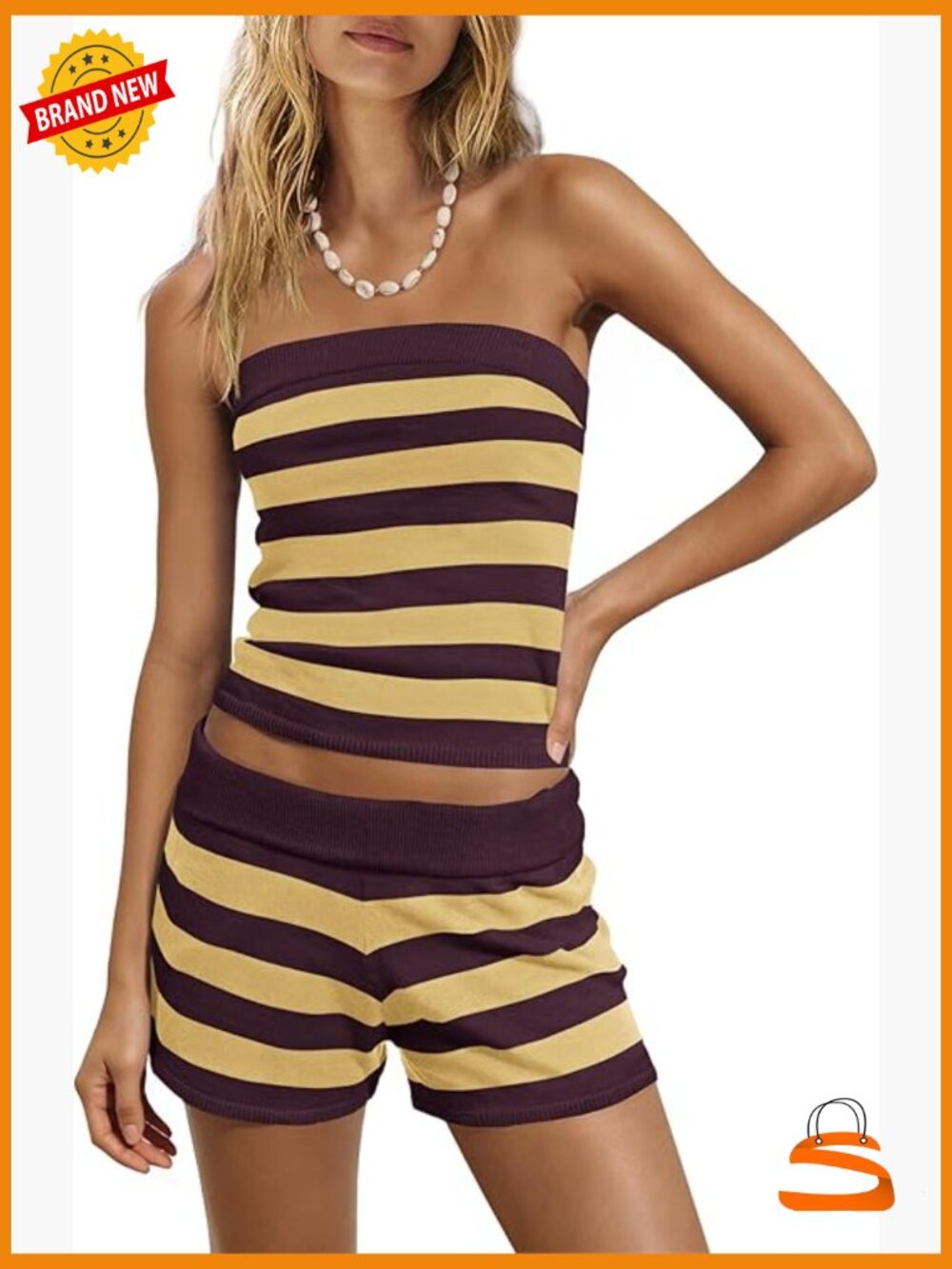 Striped Lounge Set 2 Piece Outfit Tube Top and Shorts